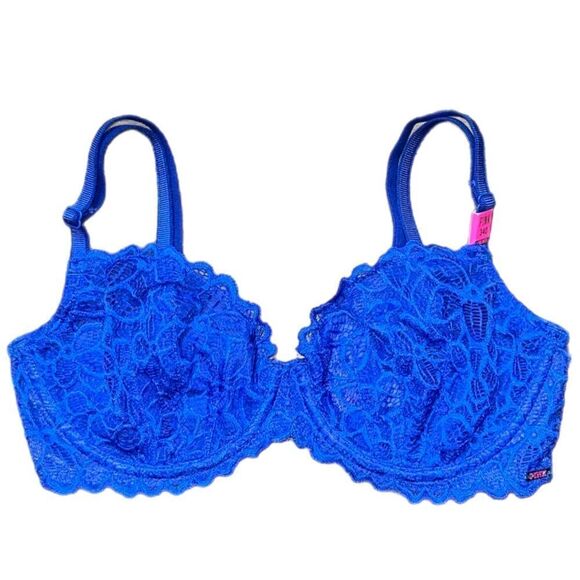 Victoria’s Secret Pink Unlined Underwire floral lace bra blue 34D - Picture 7 of 7